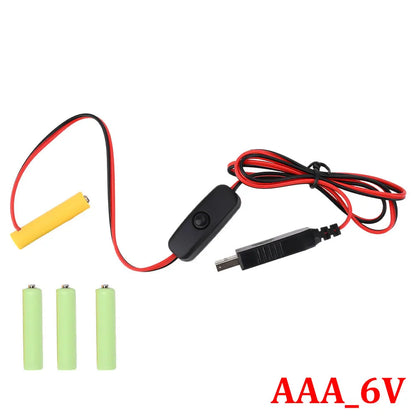 Universal 3/4.5/6V AA LR6 Battery 3V AAA Battery Eliminator USB Power Supply Cable With Switch for Electric Toys LED Lights