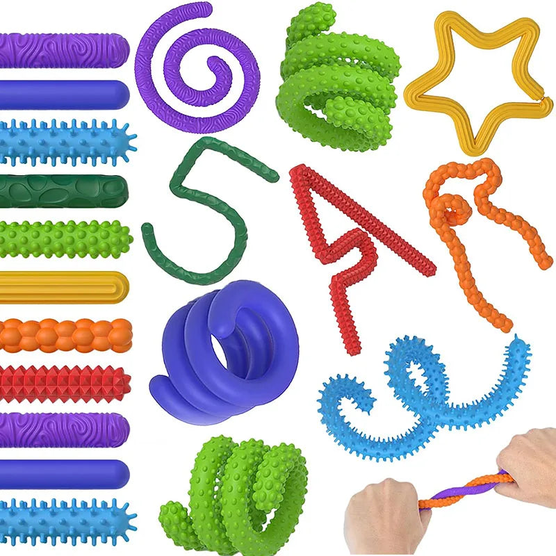 8PCS Textured Flexible Sensory Fidget Sticks Stress Anxiety Relief Toys ADHD Quiet Calming Down Gifts For Teens Boys Girls