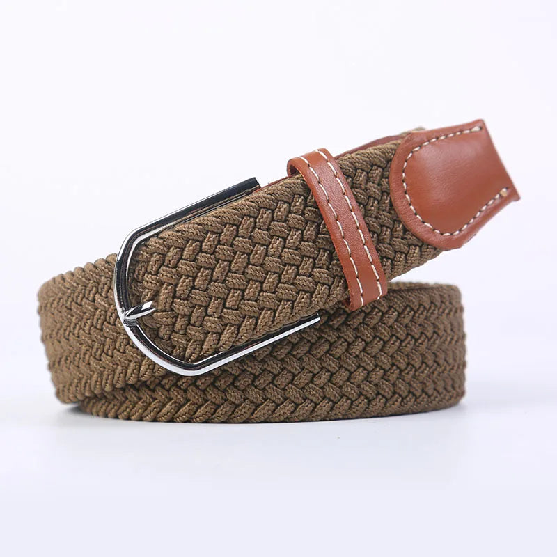 Unisex Elastic Fabric Woven Casual Women Belt Pin Buckle Expandable Braided Stretch Canvas Stylish Leisure Belts for Men