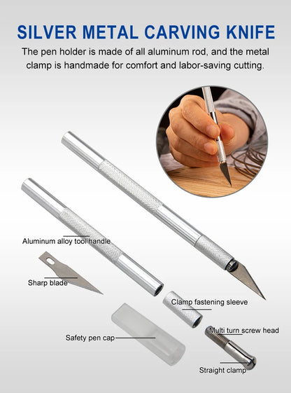 DIY Aluminum Alloy Hand Carving Knife Model Making Art Knife Woodcarving Hand Account Cutting Paper Cutting Tool Accessories