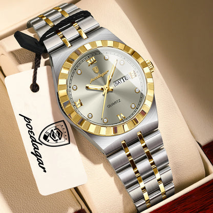 POEDAGAR Elegant Casual Ladies Watch Luminous Waterproof Week Date Fashion Woman Wristwatch Stainless Steel Women Quartz Watches