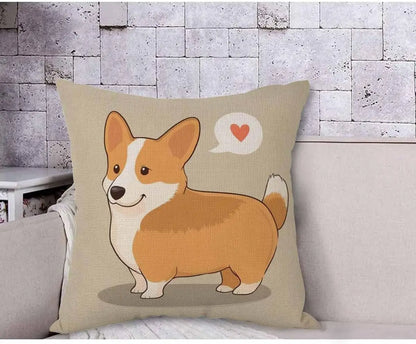 Cute Corgi Dog Pillow Cover, Cartoon Pet Cushion Case, Animal Lover Home Decor, Funny Dog Gift for Kids and Adults