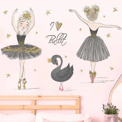 Ballet Girl Vinyl Child Wall Stickers For Baby Kids Room Decoration Adhesive Wallpaper Bedroom Accessories Room Decor Wall Art