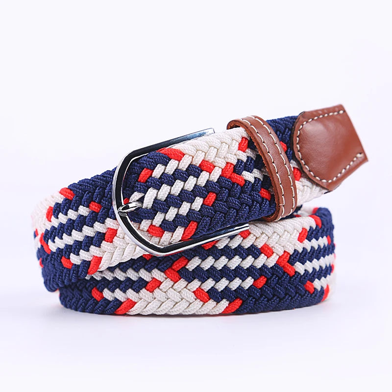 Unisex Elastic Fabric Woven Casual Women Belt Pin Buckle Expandable Braided Stretch Canvas Stylish Leisure Belts for Men