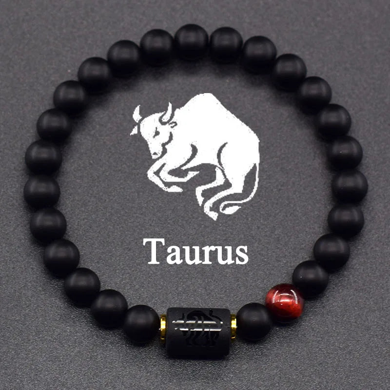 12 Zodiac Constellation Signs Bracelets for Men Women Real Natural Tiger Eye Stone Bead Bracelet Leo Taurus Charm Couple Jewelry