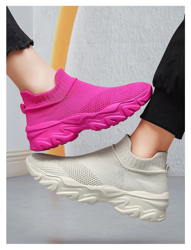 Men'S And Women'S Sneakers Mesh Breathable Lightweight High-Top Running Tennis Shoes Comfortable Outdoor Pair Naked Boots