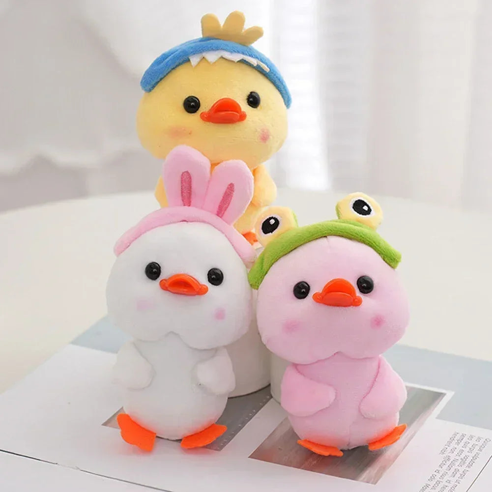 12cm Creative Cute Little Yellow Duck Cartoon Cafe Duck Keychain Pendant Plush Toy Stuffed Toy Doll with Hat Plush Duck Toy