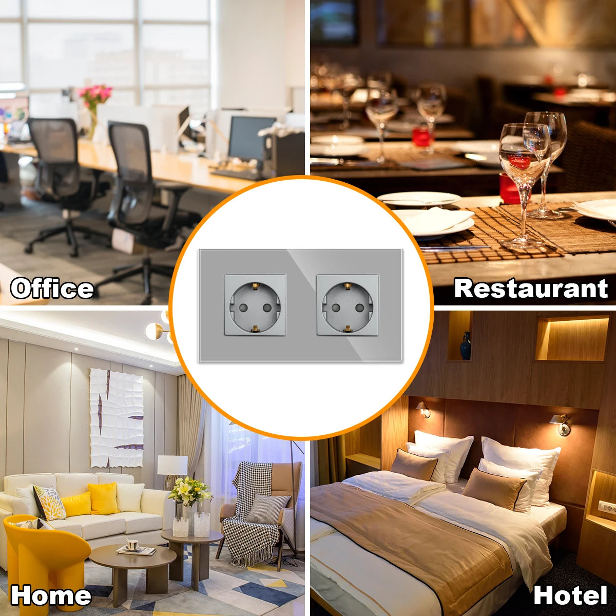 Bingoelec Grey Smart Light Switch and WiFi Wall Socket with Crystal Glass Panel Switches with Sockets Home Improvement