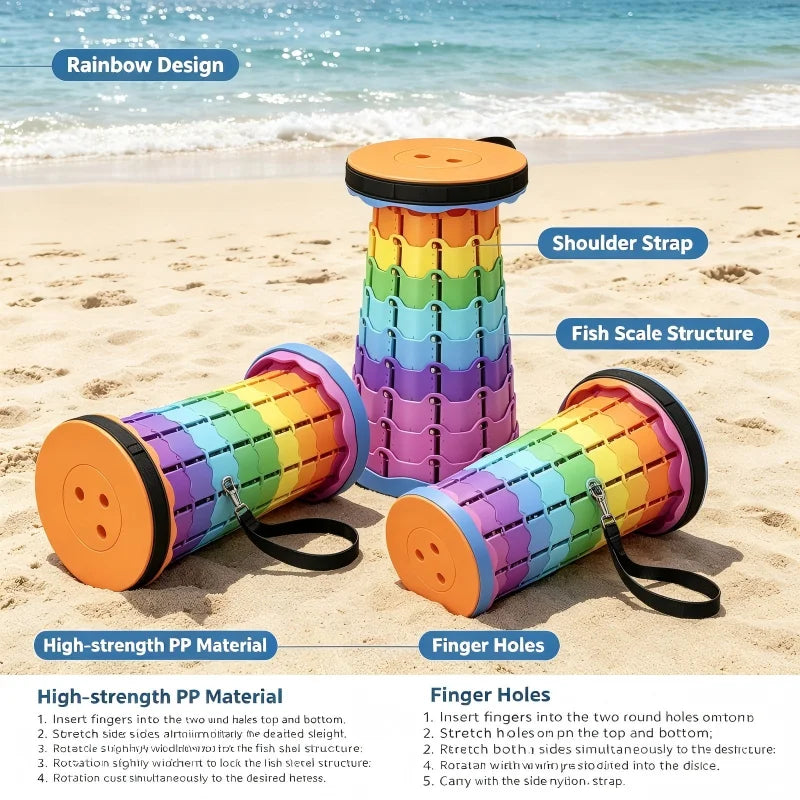 Adjustable Rainbow Telescopic Folding Stool Portable Plastic Retractable Seat Lightweight Outdoor Travel Camping Fishing Stool M