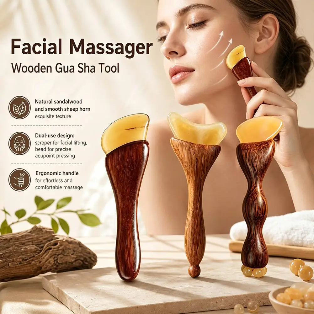 Natural Facial Beauty Massager Lotus Seedpod Brass Bead Rosewood Gua Sha Tool Non-Irritating for Gentle Face Lifting Massage