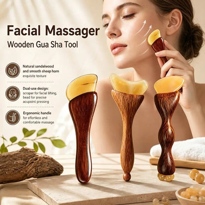 Natural Facial Beauty Massager Lotus Seedpod Brass Bead Rosewood Gua Sha Tool Non-Irritating for Gentle Face Lifting Massage