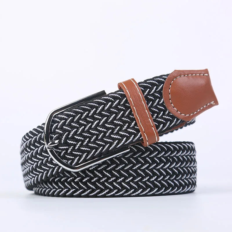 Unisex Elastic Fabric Woven Casual Women Belt Pin Buckle Expandable Braided Stretch Canvas Stylish Leisure Belts for Men