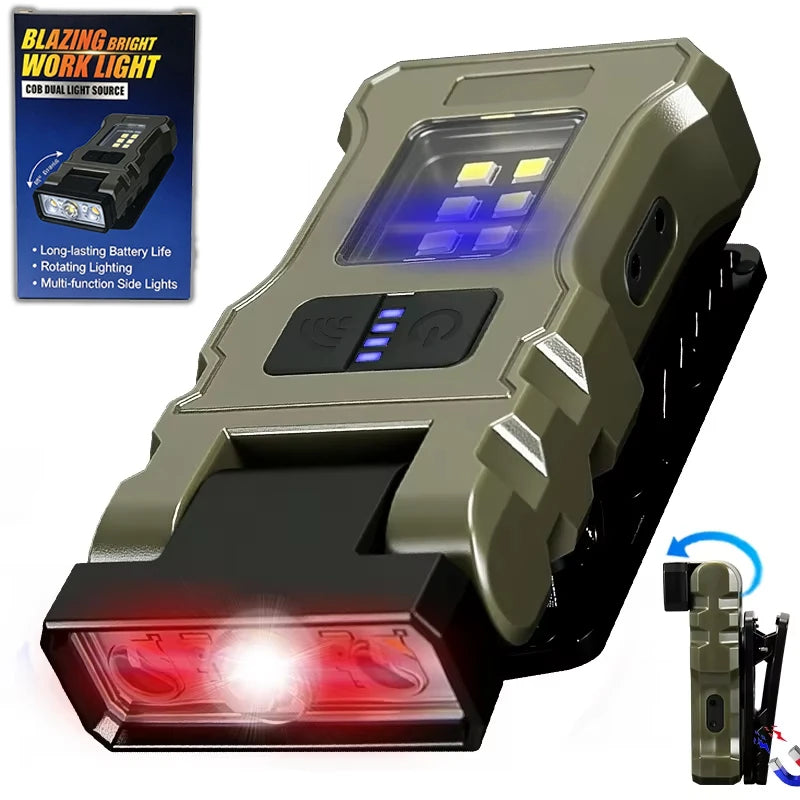 Portable LED Work Light Clip On Hat Light, Mini USB Rechargeable EDC Flashlight for Fishing Home Emergency Camping Headlamp
