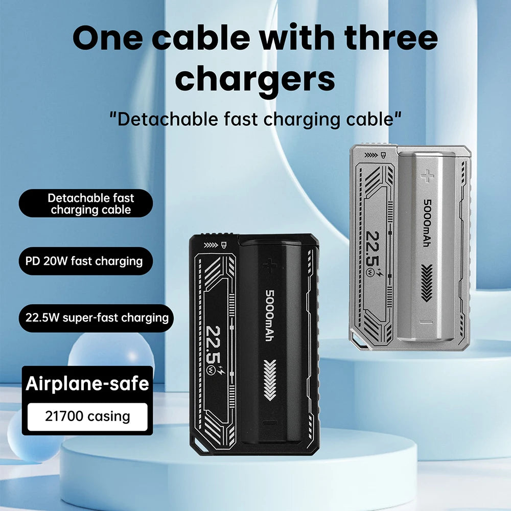 1 Section Welding Free 21700 Mobile Power Case PD 20W Fast Charging Built-In Cable Detachable Power Bank DIY Battery Box