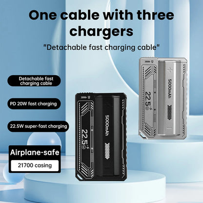 1 Section Welding Free 21700 Mobile Power Case PD 20W Fast Charging Built-In Cable Detachable Power Bank DIY Battery Box