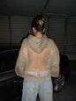 Hot Sweet Sparkling Rhinestone Mesh Transparent Hoodie Y2K Womens Fashion Sexy Backless Oversized Hoodie Casual Pullover Tops