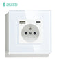 BSEED France Standard Single Wall French Socket Double Power Plug With White Black Gloden Crystal Glass Panel 16A 110V-250V