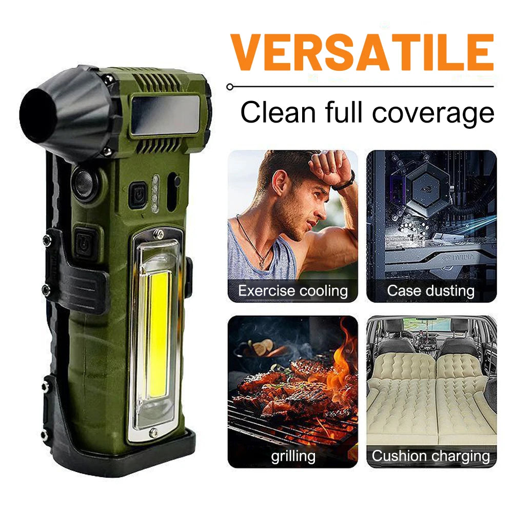 4in1 130000RPM Violent Fan with 4 Nozzles&Sidelighting 8000mAh Wireless Air Blower Mini Turbo Jet Fan Waist Hanging Camping Fans