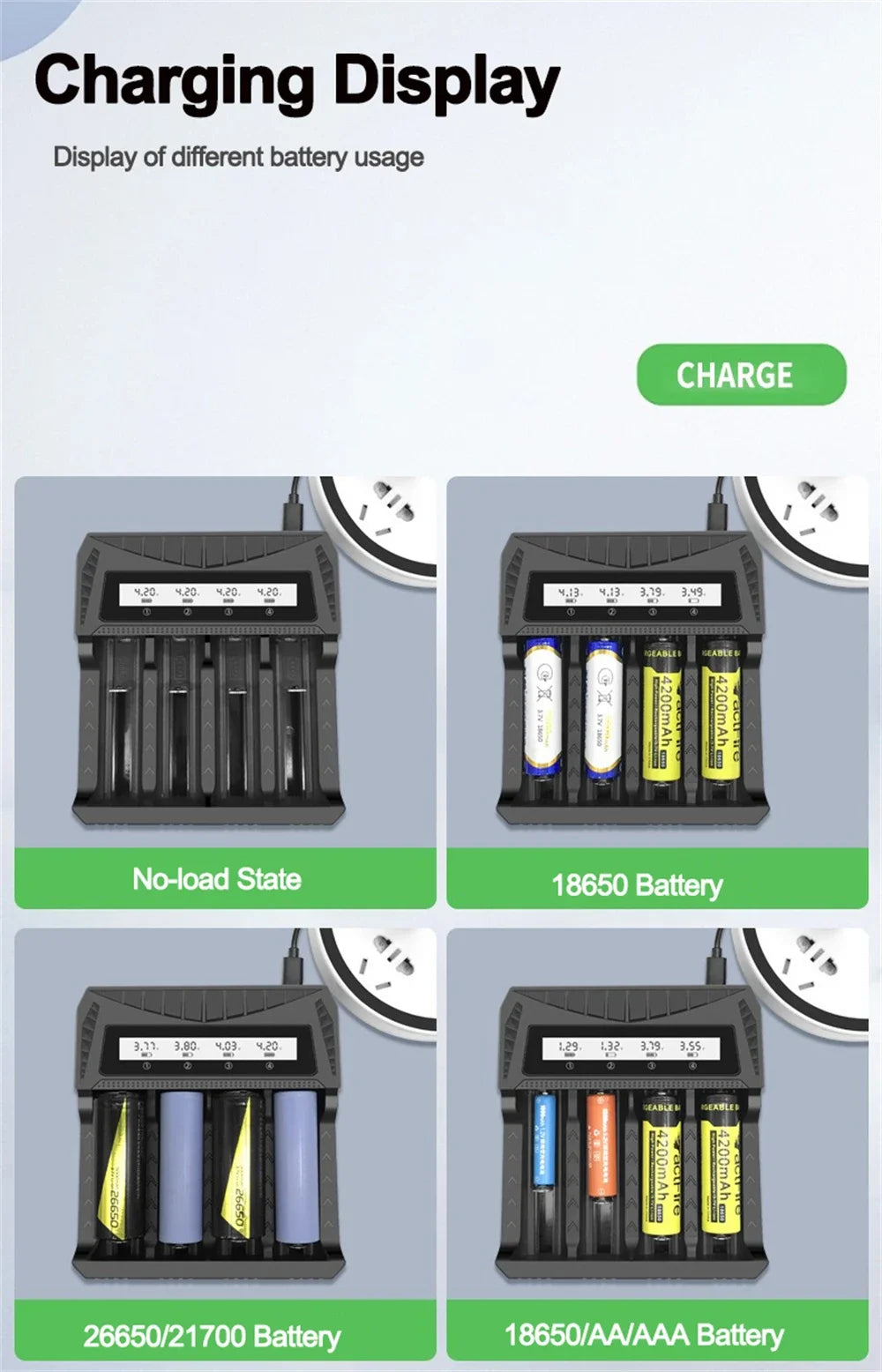 Intelligent LCD Battery USB Charger - 1/2/4 Slots for 18650 4.2V Li-ion & 1.2V Ni-MH AA/AAA Rechargeable Batteries