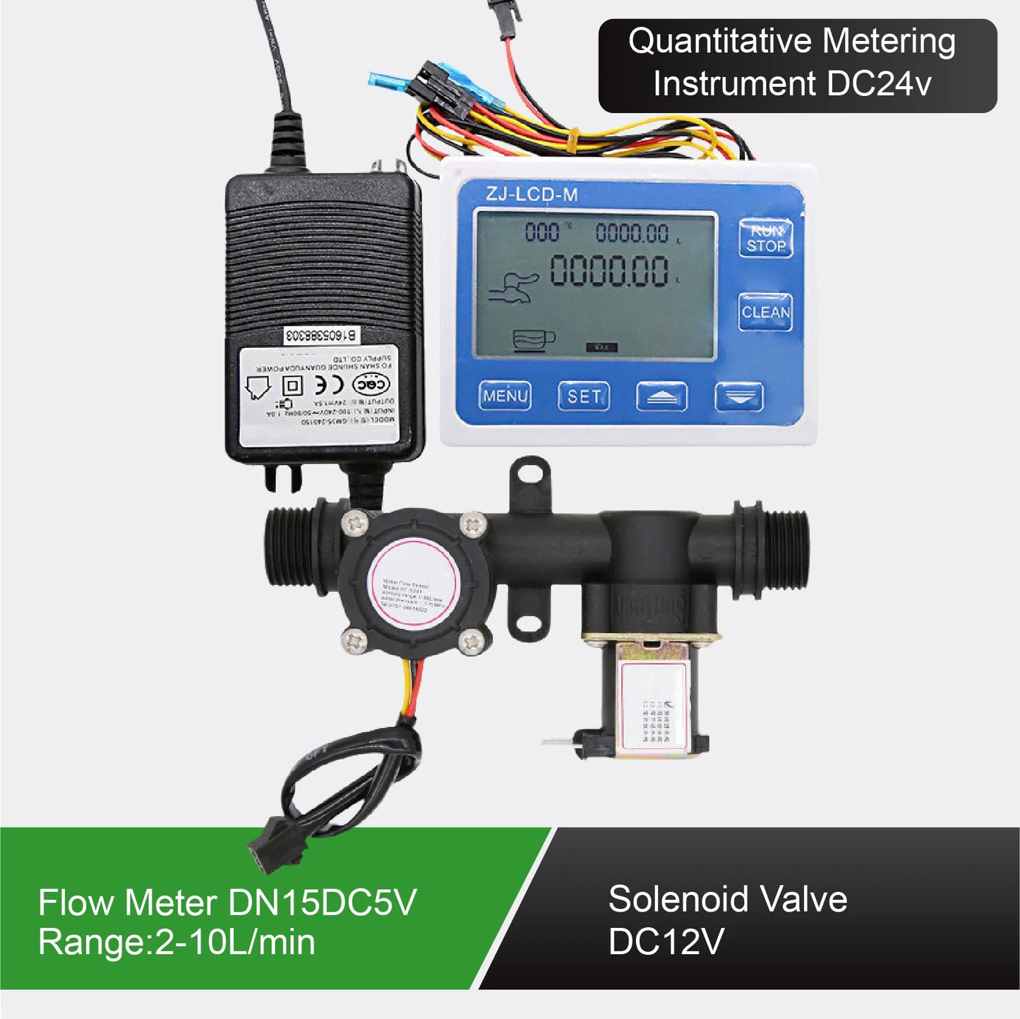 1/2 Inch Digital Flow Meter Integrated Valve Quantitative Control Kit DC3.5-24V 2-10L/min Durable Automatic Dosing Water Filling
