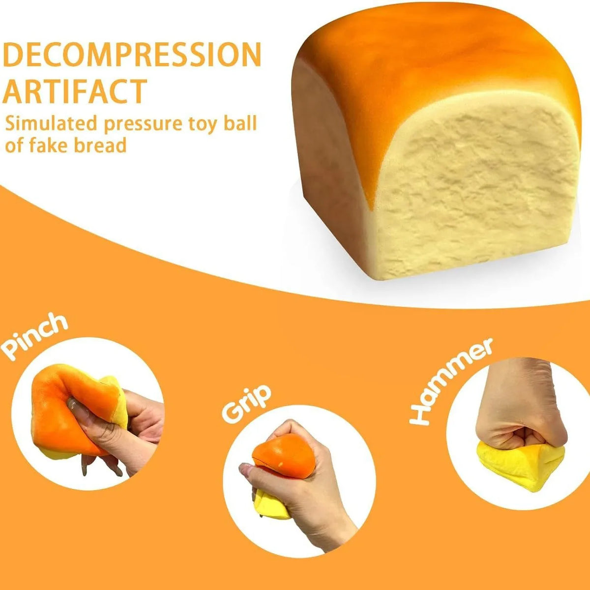 1&2PC Simulation Bread Squishy Squeeze Toy Food Grade Silicone Safe Soft Slow Rising Decompression Fidget Toy For Stress Relief