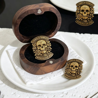 Custom Logo Metal Badge Personalized Vintage Gothic Pin Stainless Steel Jewelry for Motorcycle Club Women Gifts