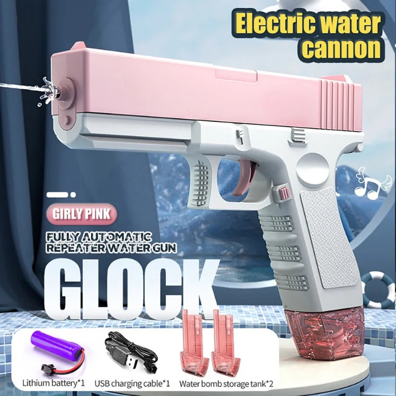 @Electric Water Gun Rechargeable Automatic & Manual Spray Gun Capacity Range Up to 32 FT Range for Adults & Kids