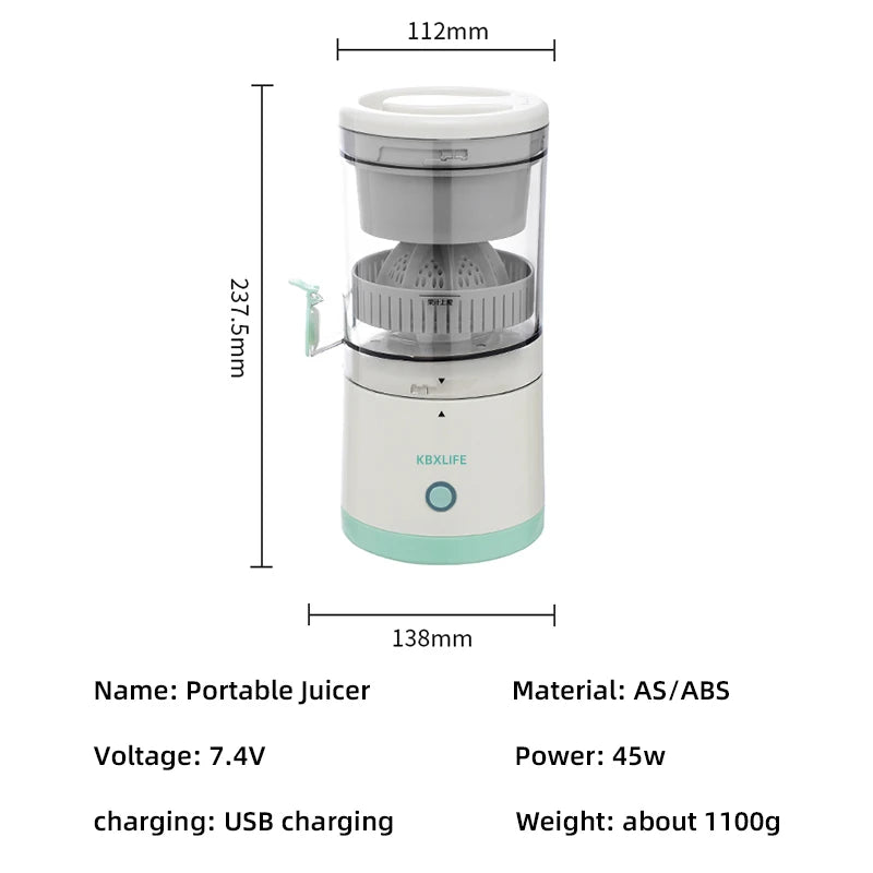 USB Rechargeable Electric Juicer 1PC Wireless Citrus Lemon Orange Juicer Automatic Fresh Fruit Blender for Kitchen