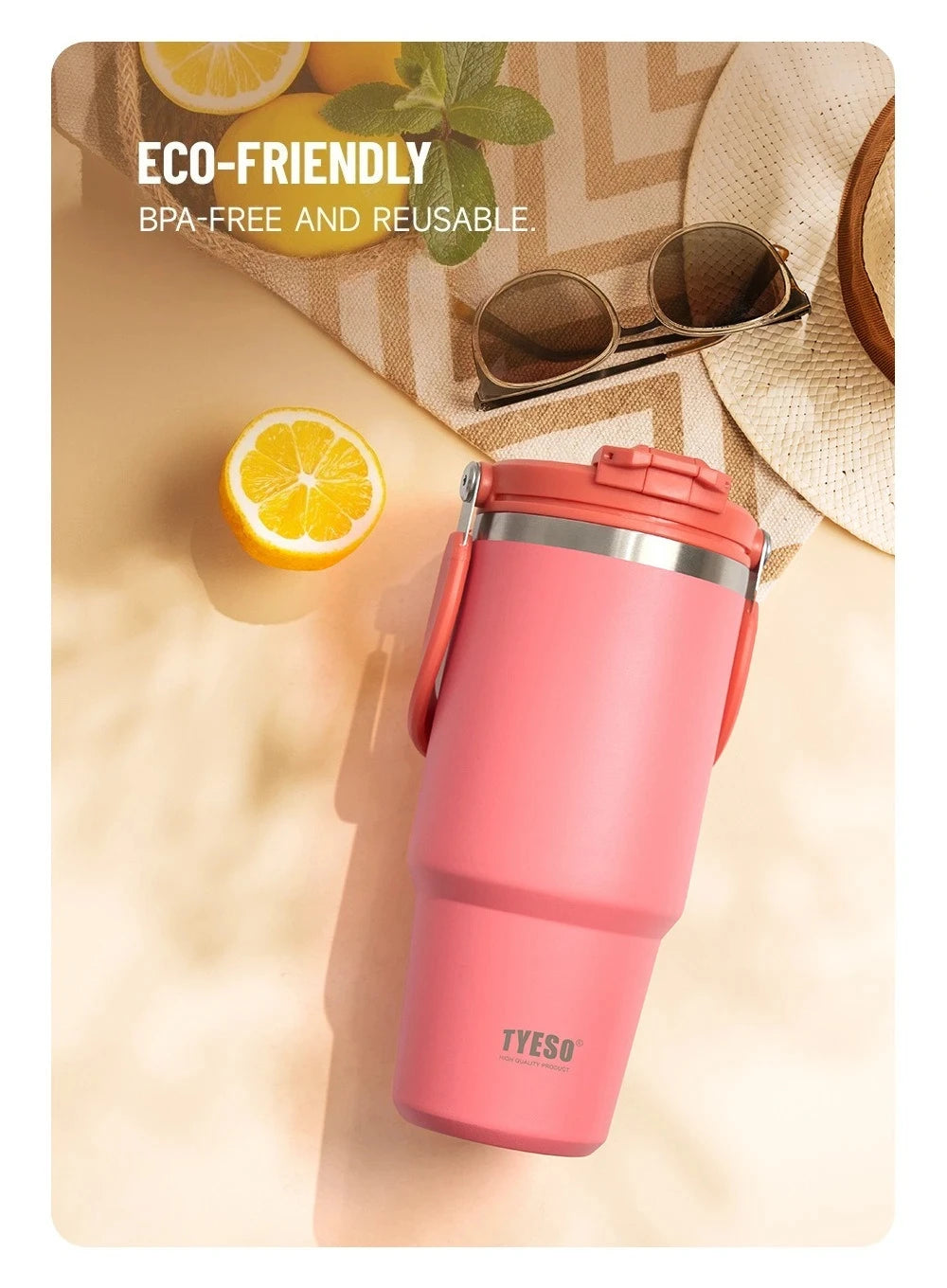 Tyeso 600ML Vacuum Flasks Handle Coffee Mug 304 Stainless Steel Ice Cup Car Bottle Hot Cold Retention Drinkware for Outdoor