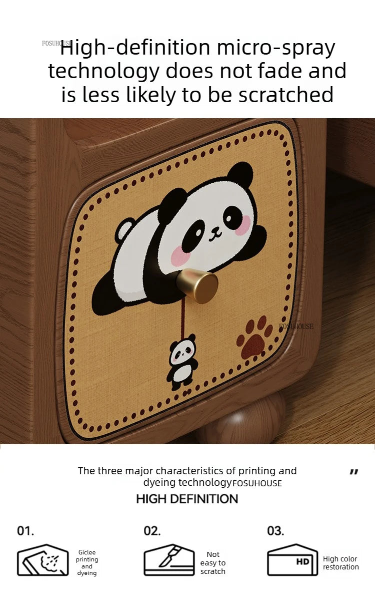 Cartoon Panda Solid Wood Children's Nightstands for Home Child's Bedside Tables Narrow Storage Cabinets for Children Furnitures