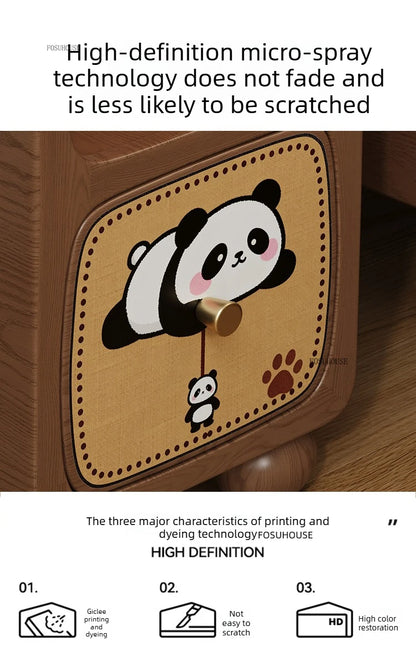 Cartoon Panda Solid Wood Children's Nightstands for Home Child's Bedside Tables Narrow Storage Cabinets for Children Furnitures