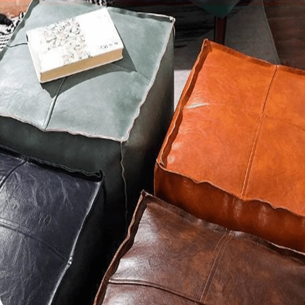 Light Luxury Non-Slip Storage Stool Large Capacity No Fillings PU Leather Ottoman Square Thicken Leather Pouf Balcony