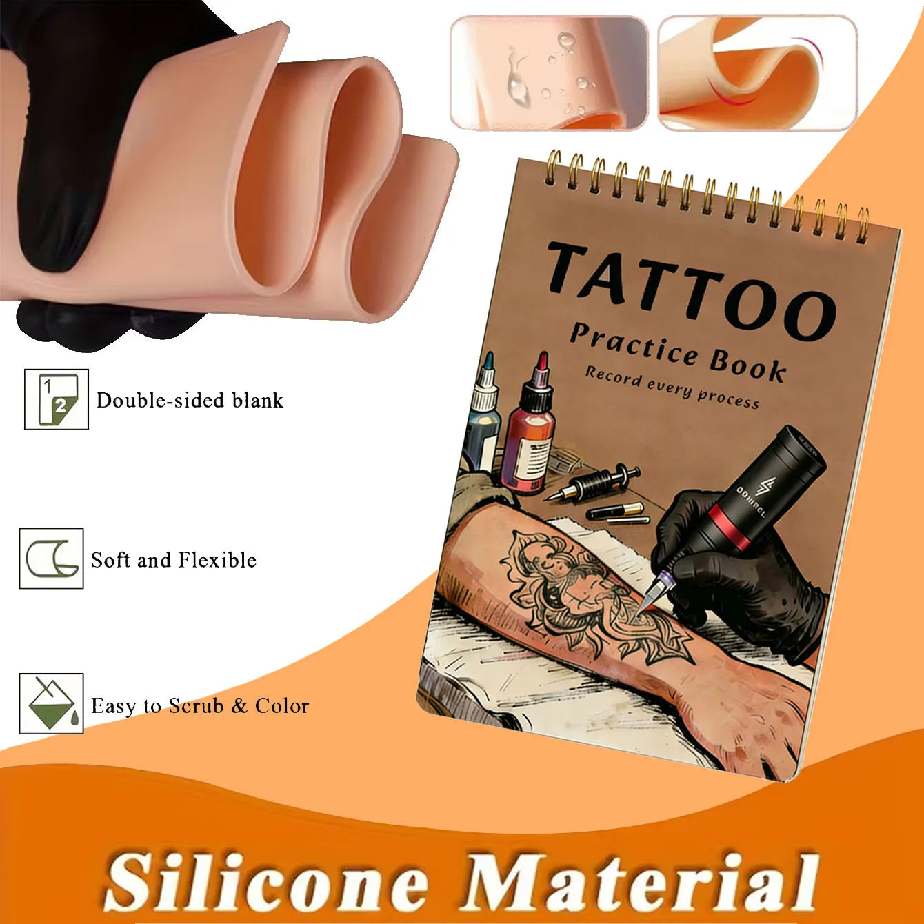 SUANGL Tattoo Practice Skin Book Set-10 Sheets of 1mm Double-side Skin Suitable for Beginners and Studio Students To Practice