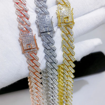 Fashion Men Cuban Link Iced Out Necklace 14MM width Rhinestones Chain Rapper CZ Cuban Chain Necklace Hip Hop Birthday Jewelry