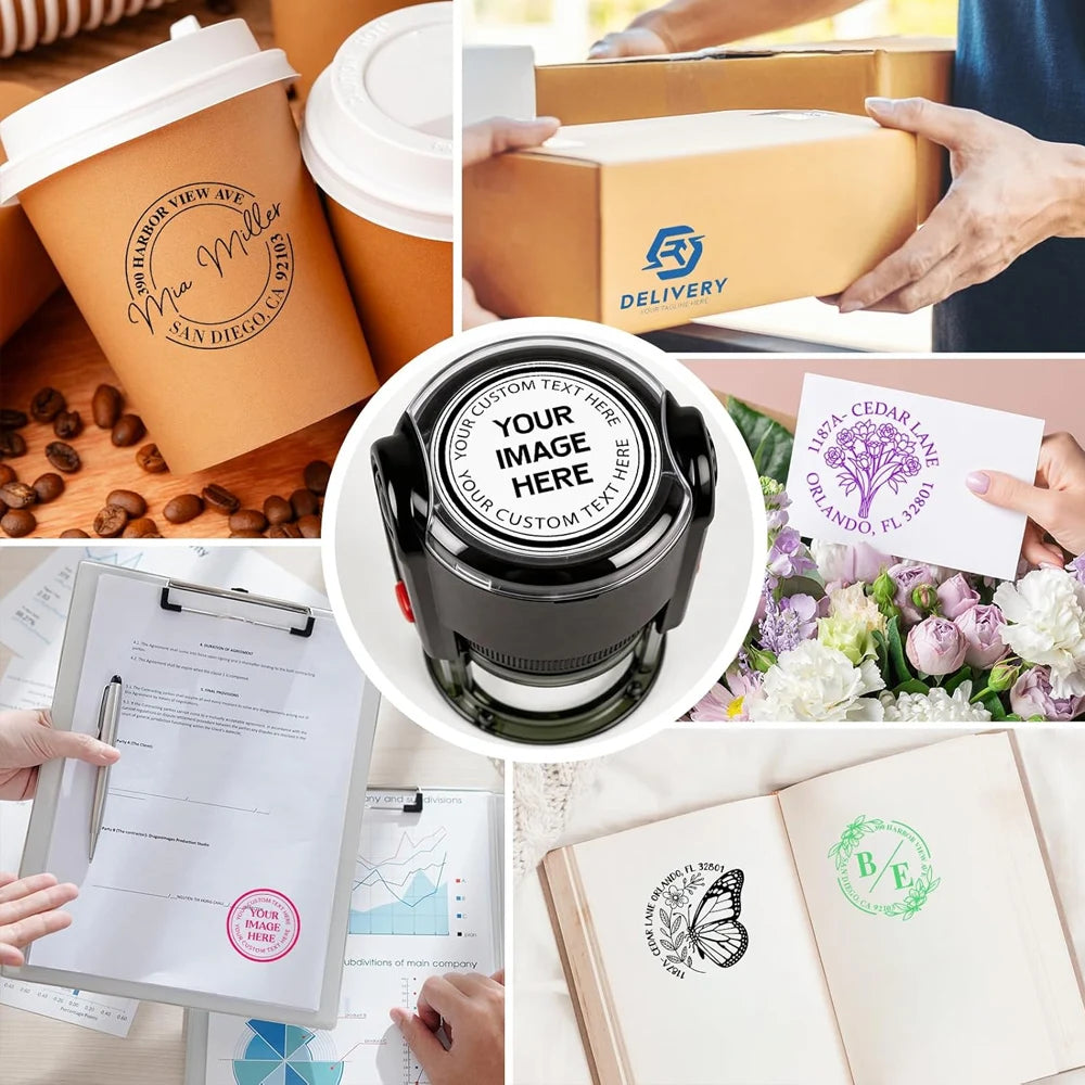 Custom Logo Round Stamp Personalized Image Self Inking Stamper Customized Business Logo Text Stamps-4 Sizes-5 Ink Color Options