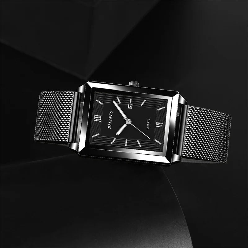 Men's Calendar Date Sport & Leisure Leather Clock 2023 Luxury Business Golden Stainless Steel Mesh Band Quartz Man Watches