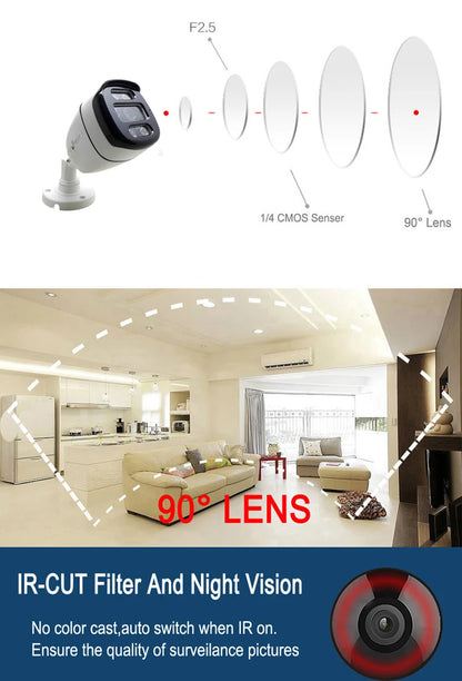 JIENUO Kamera 4K HD AHD CCTV System Monitoringu Zabezpieczeń 1080P 5MP Zewnętrzna Wodoodporna Kamera Tubowa TVI z Noktowizorem na Podczerwień do Domu
