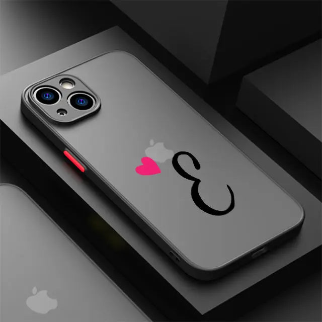 Initial Letter A-F Heart Phone Case For iPhone 17 16 15 11 12 14 13 Pro Max Mini X XS XR 7 8 Plus SE 16E Hard Transparent Cover