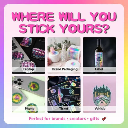 150pcs Customized Holographic Stickers Cutout Vinyl Personalized Party Labels Decal Custom Wedding Business Logo Motor Stickers