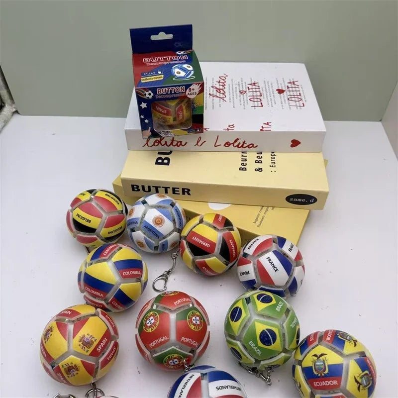 Football Keychain Fidget Toy Stress Relief Pendant Soccer Ball for Fan Portable Multi-National Team Souvenir for Car Key Handbag