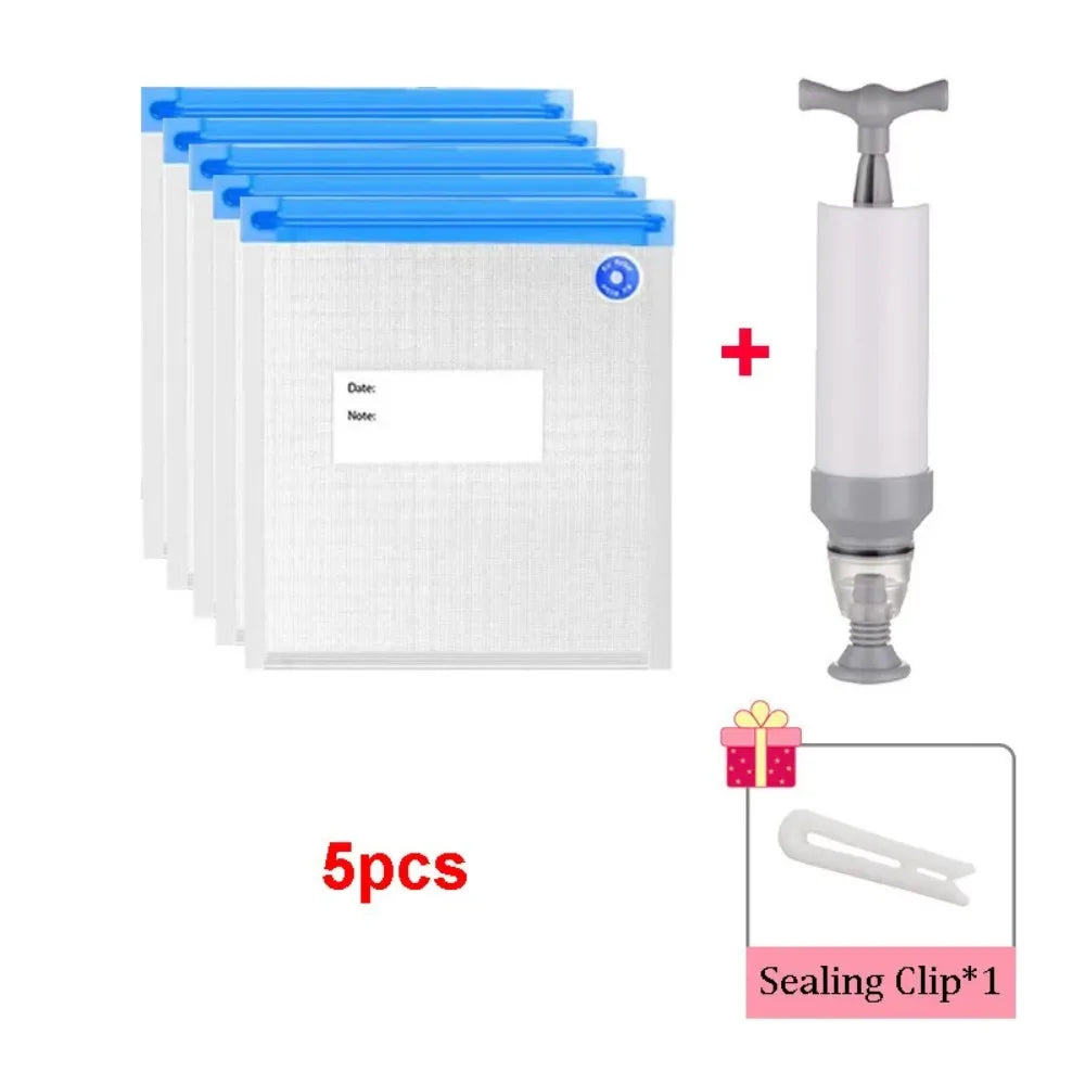 Reusable Vacuum Sealer Bags Food Storage Bag Household Vacuum Vegetable Food Sealer Bag With Hand Pump Sealing Clips