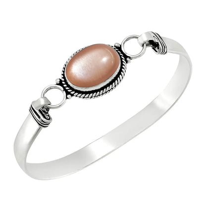Vintage 925 Silver Natural Oval Moonstone Bangle Bracelets Handmade Birthstone Bangle Gifts Fine Jewelry for Women Men