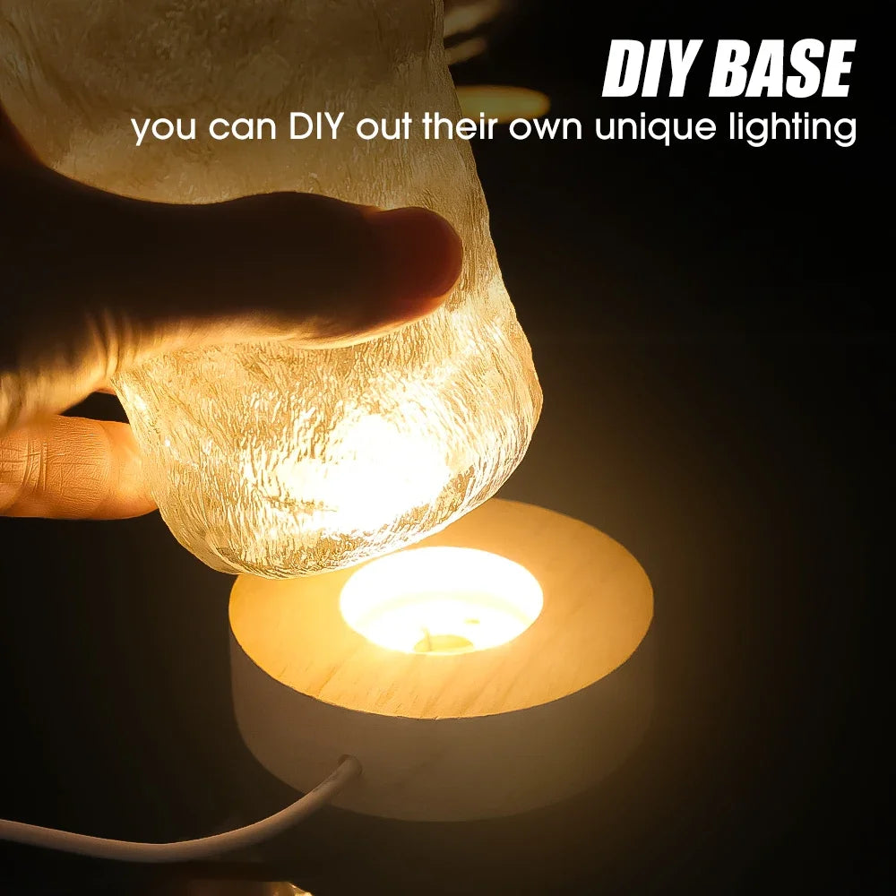 5-8cm Solid Wood LED USB Lamp Holder Display Base Night Light Luminous Bottle Coasters Crystal Ball Glass Ornament Stand Decor