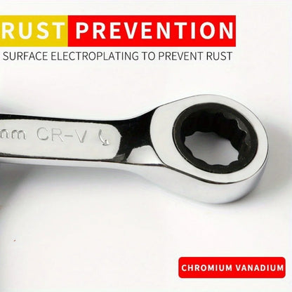 1Set 6mm-19mm Reversible Combination Stubby Single Wrench Stubby Combination 72 Tooth Ratchet Socket Spanner Nut Repair Tools