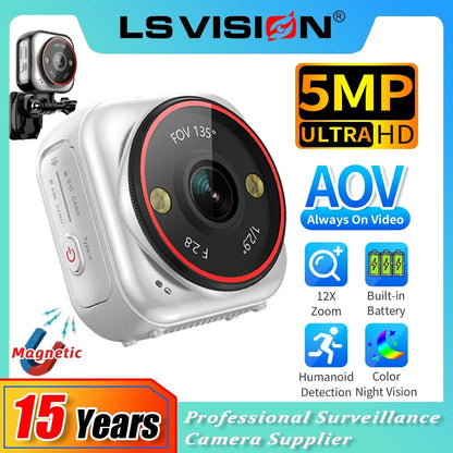 LS VISION 4G Pocket AOV Mini Camera 5MP Outdoor 24/7 Video Record Battery Security Camera Portable Action Vlog Sports Travel Cam