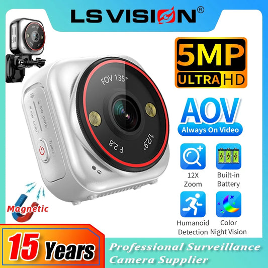 LS VISION 4G Pocket AOV Mini Camera 5MP Outdoor 24/7 Video Record Battery Security Camera Portable Action Vlog Sports Travel Cam