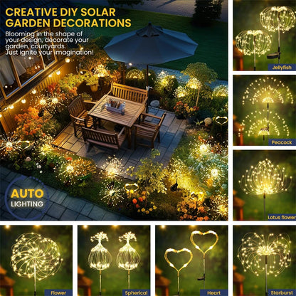 Solar Firework Light 90-200LED Outdoor Garden Decor Waterproof Auto On/Off Energy Saving Easy Installation Party Wedding Decor