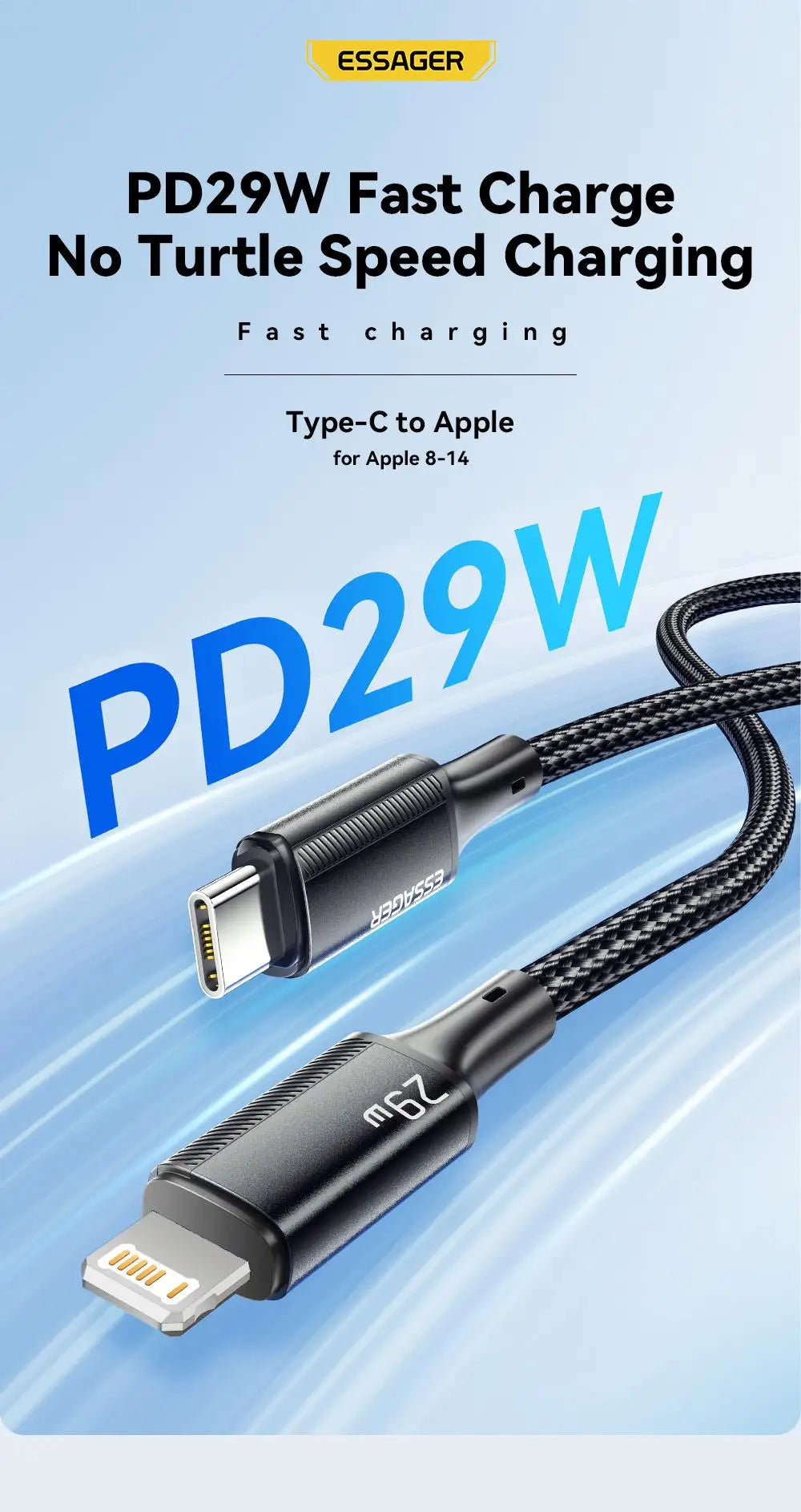 Essager USB C Cable For IPhone 14 13 12 11 pro Max Xs Plus 29W Fast Charging Cable Type C To Lighting Date Wire For ipad Macbook