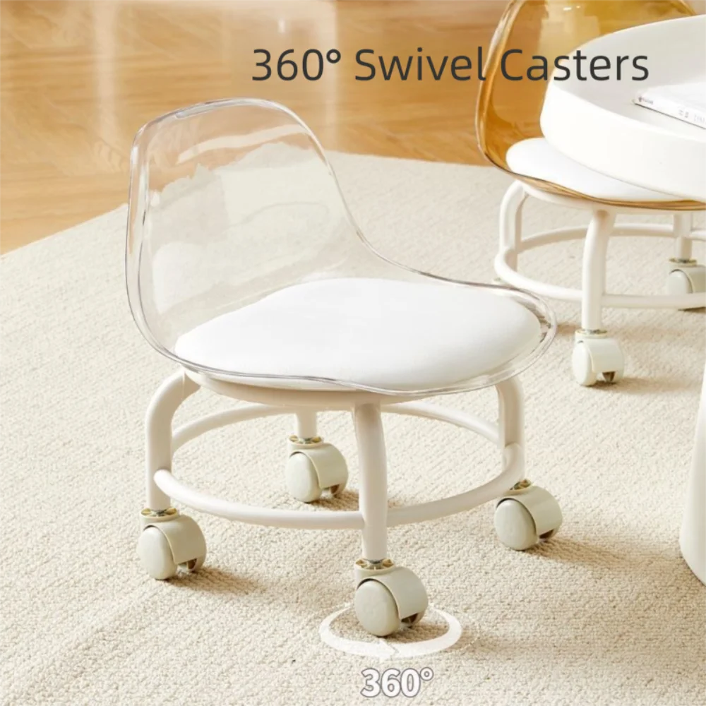 New Transparent Small Stool Universal Wheel Simple Low Chair Multifunctional Noiseless Backrest Seat Household