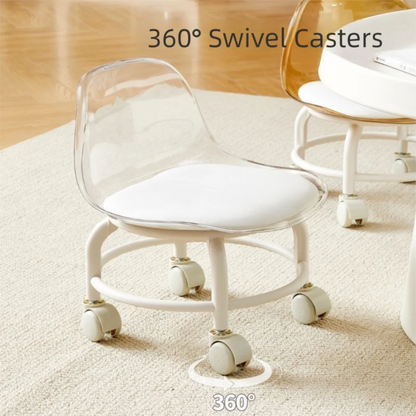 New Transparent Small Stool Universal Wheel Simple Low Chair Multifunctional Noiseless Backrest Seat Household